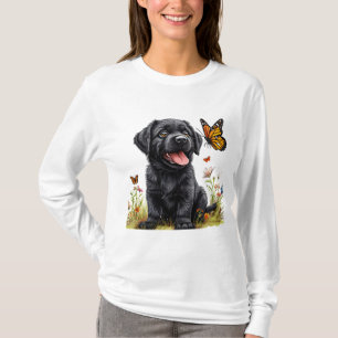 Camiseta 🐾 Cachorro Labrador Negro Mariposa Arte de Perro 