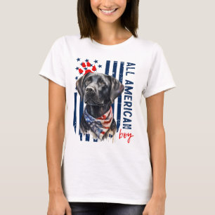 Camiseta Cachorro Labrador Negro Patriótico de la Bandera d
