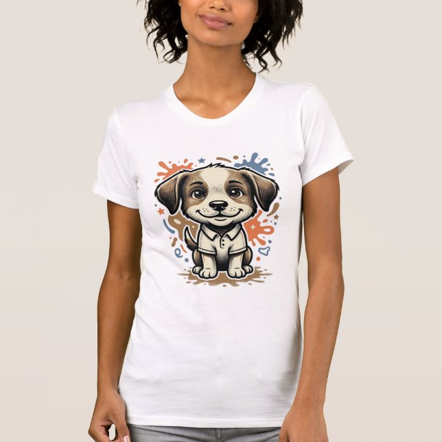 Camiseta Cachorro Lindo Salpicadura Grabado Diseño Vectoria (Anverso)