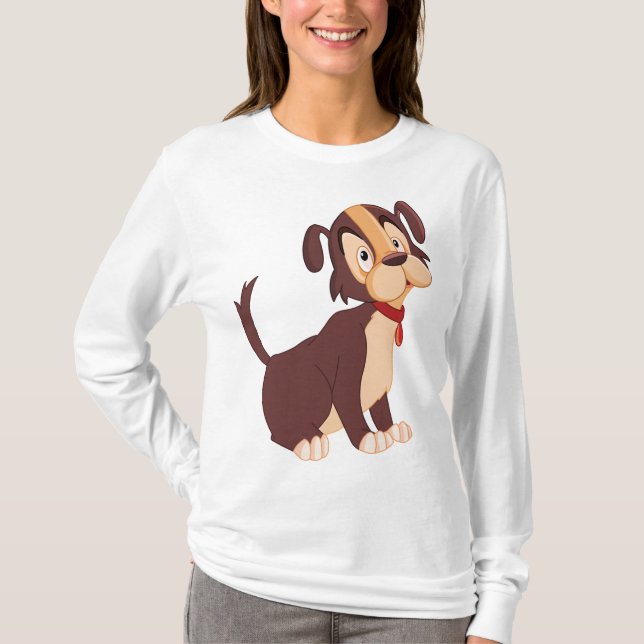 Camiseta Cachorro Marrón Sentado Perro Dulce Feliz (Anverso)