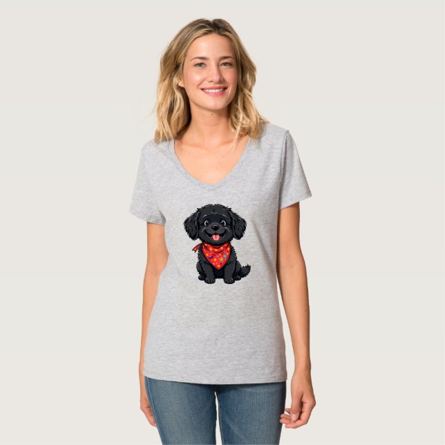 Camiseta Cachorro negro con una bandana roja (Anverso completo)