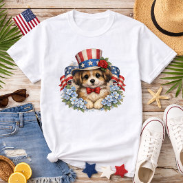 Camiseta Cachorro Patriótico Rojo Blanco Azul