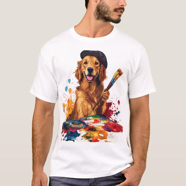 Camiseta Cachorro Pintor � Perro Artístico con Caballete (Anverso)
