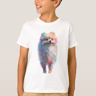Camiseta Cachorro Pomerania Salpicado de Arcoíris para Niño