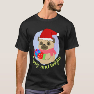 Camiseta Cachorro Pug Adorable con Gorro de Navidad recibió