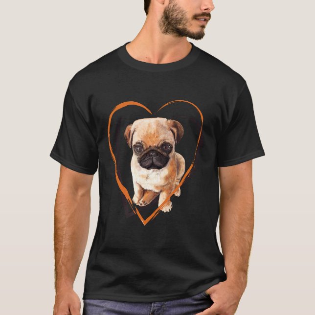 Camiseta Cachorro Pug Adorable En Corazón (Anverso)