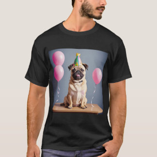 Camiseta Cachorro Pug adorable en fiesta de cumpleaños con