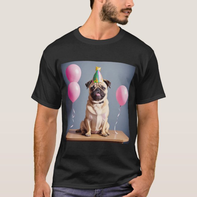 Camiseta Cachorro Pug adorable en fiesta de cumpleaños con  (Anverso)