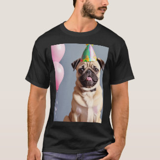 Camiseta Cachorro Pug adorable en fiesta de cumpleaños con 