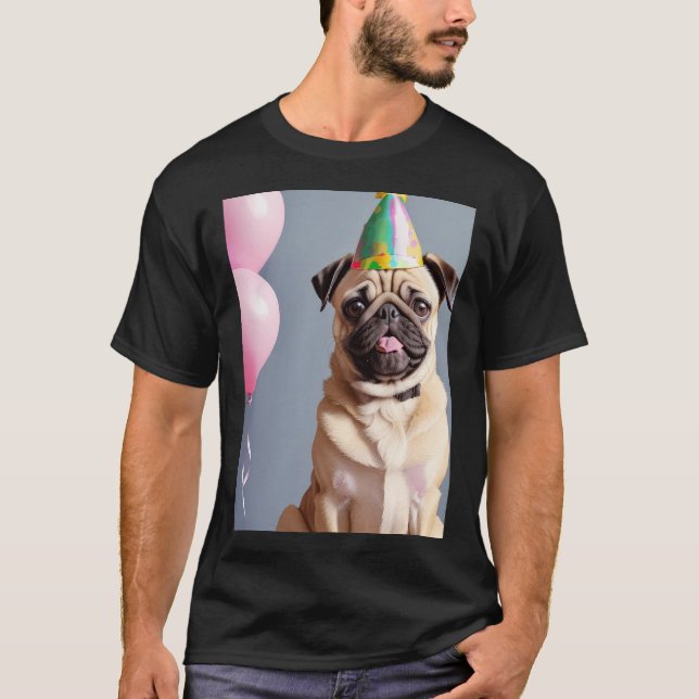 Camiseta Cachorro Pug adorable en fiesta de cumpleaños con  (Anverso)
