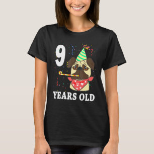 Camiseta Cachorro Pug Adorable Perro de 9 Años Cumpleaños 8
