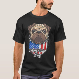 Camiseta Cachorro pug lindo con bandera americana Essential