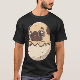 Camiseta cachorro pug saliendo de un huevo, cachorro kawaii