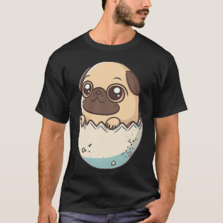 Camiseta cachorro pug saliendo de un huevo, cachorro kawaii