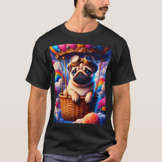 Camiseta Cachorro pug steampunk lindo en una cesta de un gl