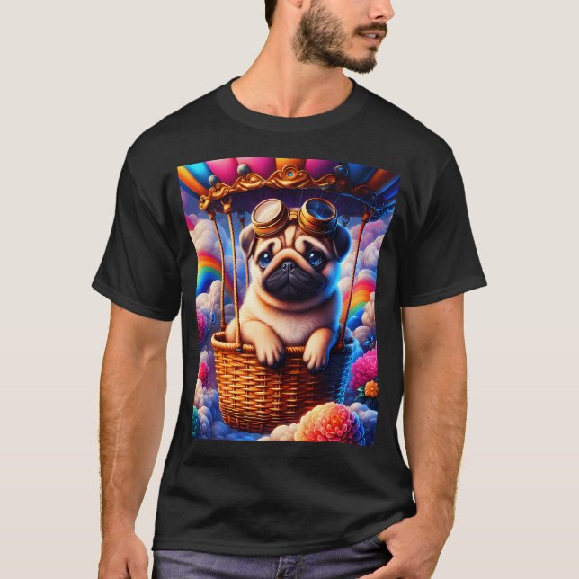 Camiseta Cachorro pug steampunk lindo en una cesta de un gl (Anverso)
