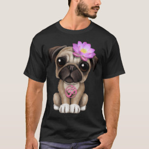 Camiseta Cachorro Pug Zen con Símbolo Om de Yoga Rosa