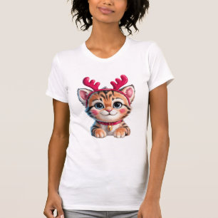 Camiseta Cachorro Reno Adorable Gato Divertido de Navidad