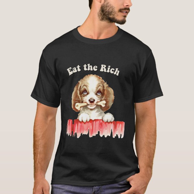 Camiseta Cachorro retro lindo - Comer a los ricos (Anverso)
