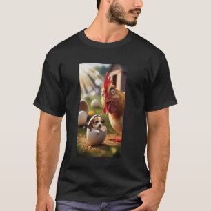 Camiseta Cachorro sale del huevo junto a una gallina sorpre