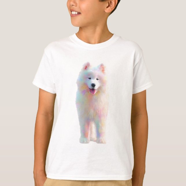 Camiseta Cachorro Samoyed Pastel Arcoíris Fluffy Niños (Anverso)