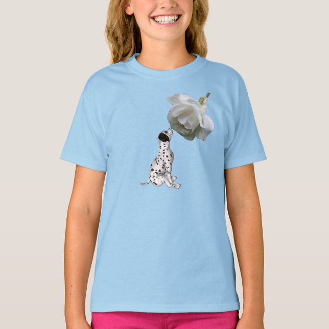 Camiseta Cachorros Dalmacianos Y Animales De Rosa Blanca (Anverso)