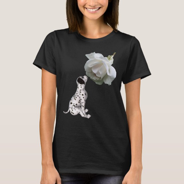Camiseta Cachorros Dalmacianos Y Animales De Rosa Blanca (Anverso)