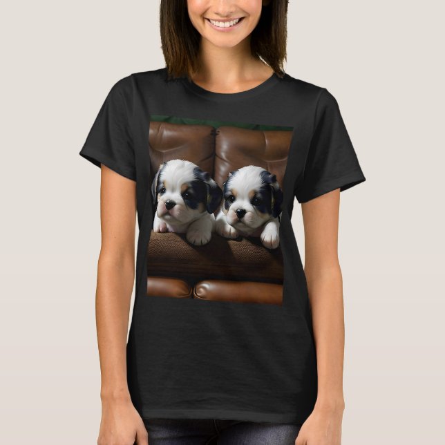 Camiseta Cachorros Super Cute en el sofá 1 (Anverso)