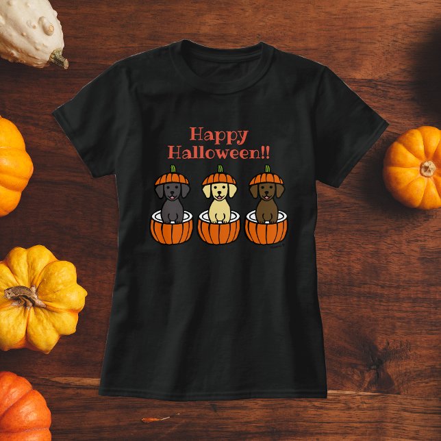 Camiseta Cachorros y calabazas de Halloween Labrador (Happy Halloween Labrador Puppies T-shirt for Labrador Owners.  Cute Labrador Cartoon Design.)