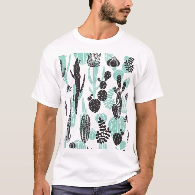 Camiseta Cacti de mano dibujada: Doodle Seamless (Anverso)