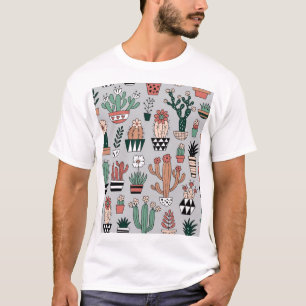 Camiseta Cactúos de brillo lindo: patrón dibujado a mano