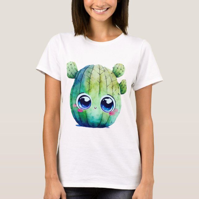 Camiseta Cactus Adorables con ojos azules grandes (Anverso)