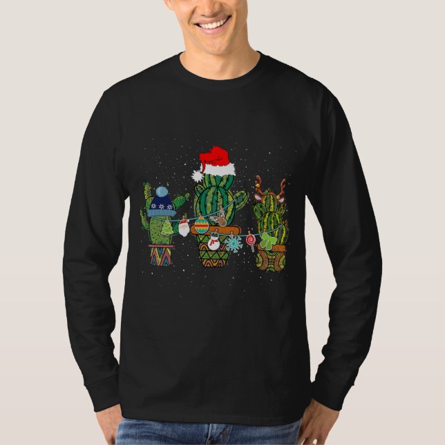 Camiseta Cactus Christmas Reindeer Santa Hat Pajamas Xmas  (Anverso)