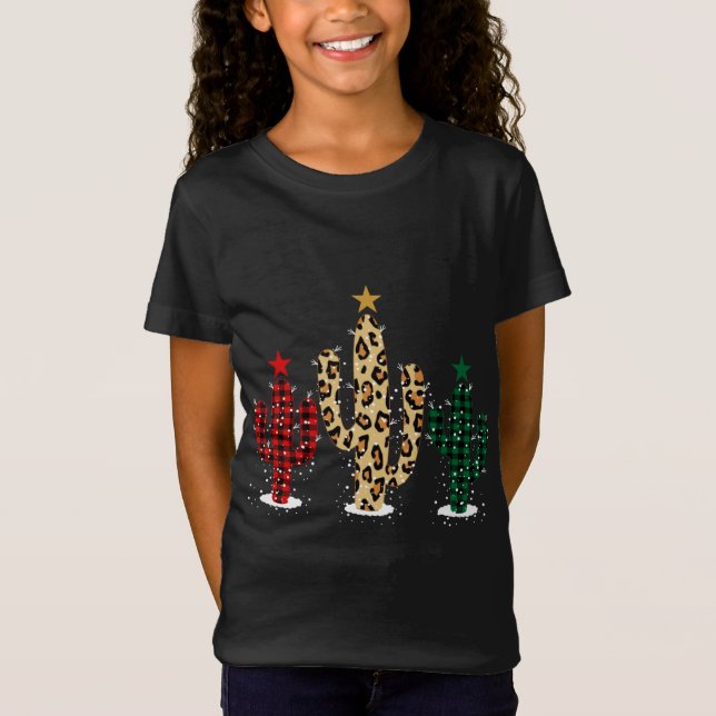 Camiseta Cactus Christmas Tree con Buffalo Plaid Leopard D (Anverso)