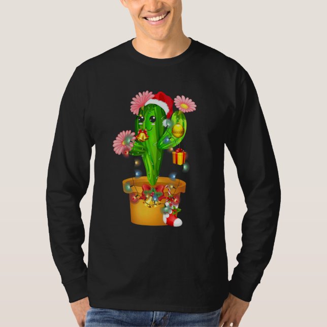 Camiseta Cactus Christmas Tree Encende Santa Hat Succulum P (Anverso)