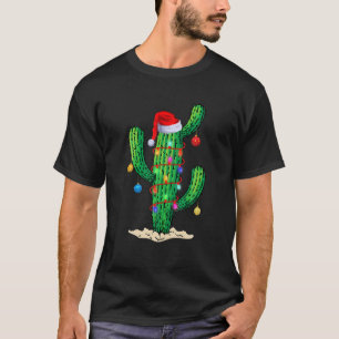 Camiseta Cactus Christmas Tree enciende Santa Hat Funny Mat