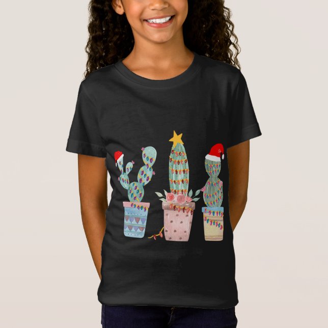Camiseta Cactus Christmas Tree Luces Cactus Lovers Hand dr (Anverso)