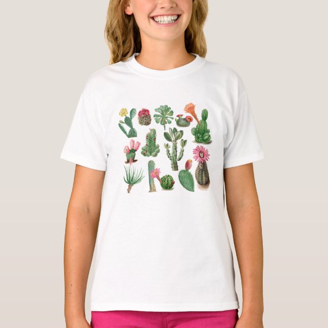 Camiseta Cactus coloridos y flores suculentas (Anverso)