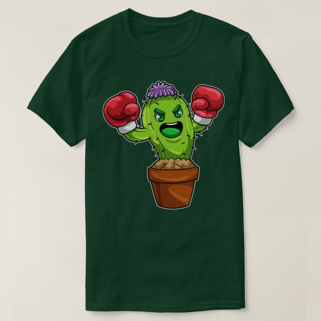 Camiseta Cactus con espinas como boxer con guantes de boxeo (Diseño del anverso)
