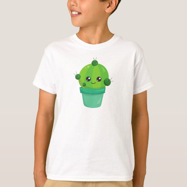 Camiseta Cactus Cute, Cactus Kawaii, Cactus Verde, Pot (Anverso)