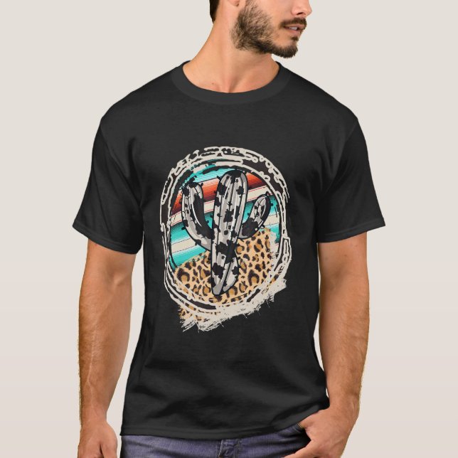 Camiseta Cactus de patrón de vaca leopardo Serape Print Cow (Anverso)