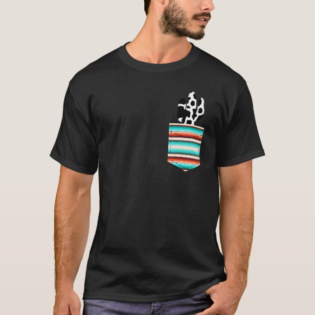 Camiseta Cactus de Vaca en Estampado de Serape Turquesa (Anverso)