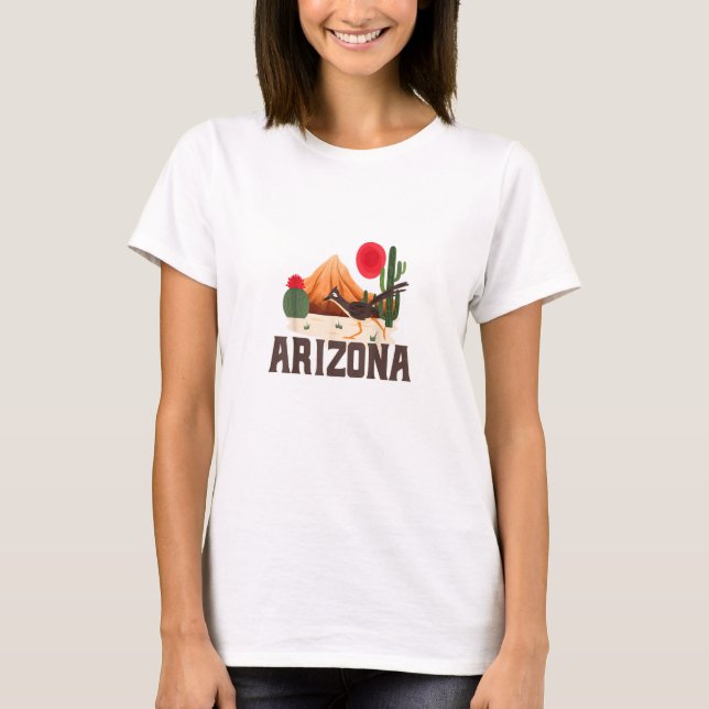 Camiseta Cactus del desierto de Arizona Roadrunner Retro Bo (Anverso)