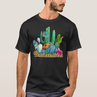 Camiseta Cactus del Desierto Estampado de Leopardo Acuarela