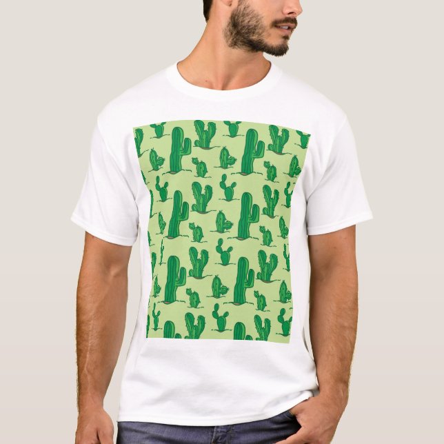 Camiseta Cactus dibujado a mano: patrón sin costura. (Anverso)