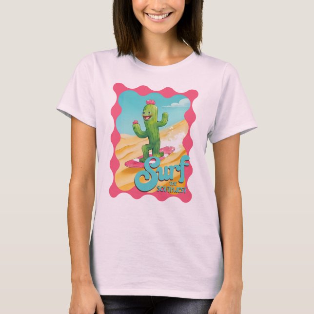 Camiseta Cactus divertidos y ondulados surfeando en el desi (Anverso)