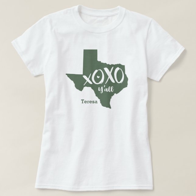 Camiseta Cactus Green XOXO, Y'all - Forma de estado de Texa (Diseño del anverso)
