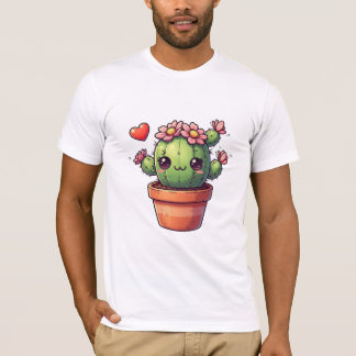 Camiseta Cactus Kawaii Adorable Con Flores Rosas