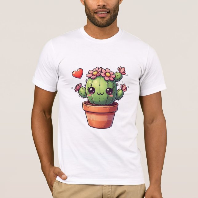 Camiseta Cactus Kawaii Adorable Con Flores Rosas (Anverso)