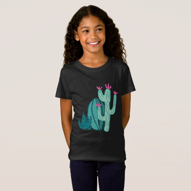 Camiseta Cactus lindo del rosa y del verde (Anverso completo)